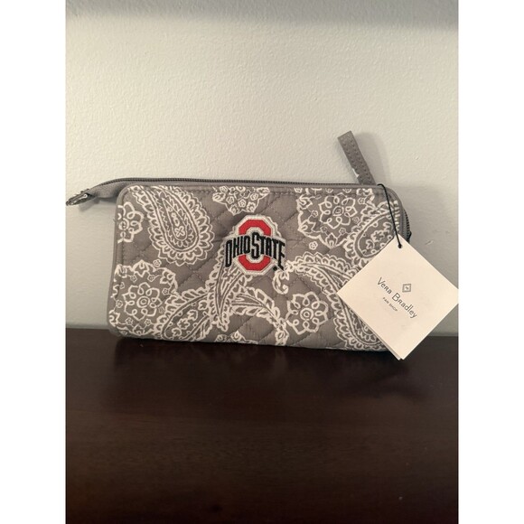 Vera Bradley Handbags - Vera Bradley Ohio State Wristlet RFID Gray White Bandanna NEW